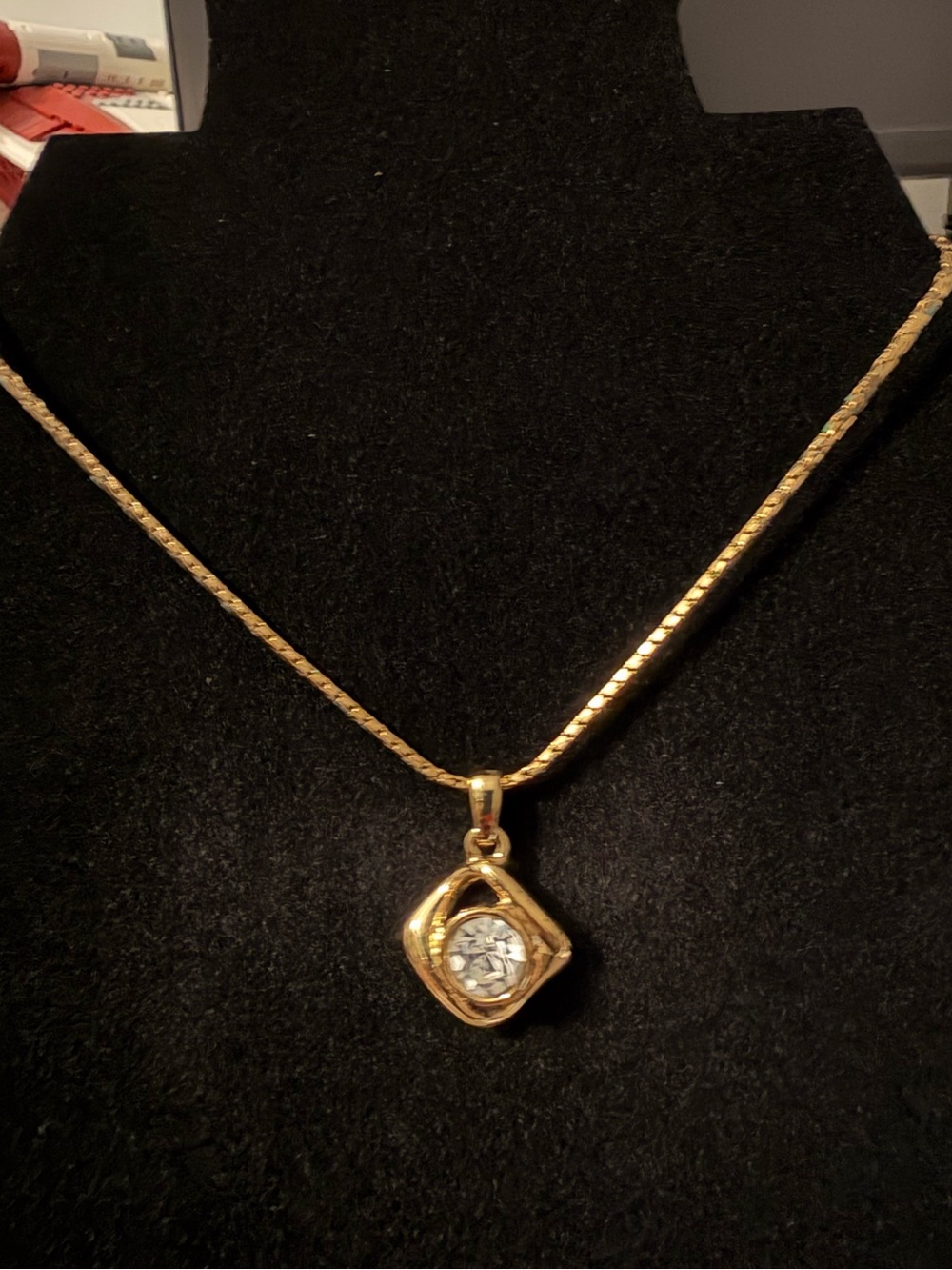 Yves Saint Laurent Gold Pendant Necklace with Clear Crystal
